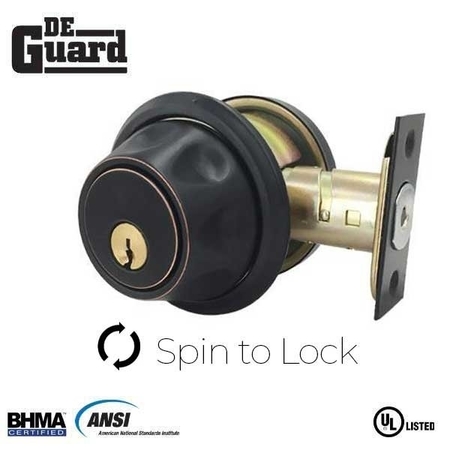 DEGUARD Spin To Lock Deadbolt - Oil Rubbed Bronze (Black) - SC1 Keyway DDB05-ORB-SC1